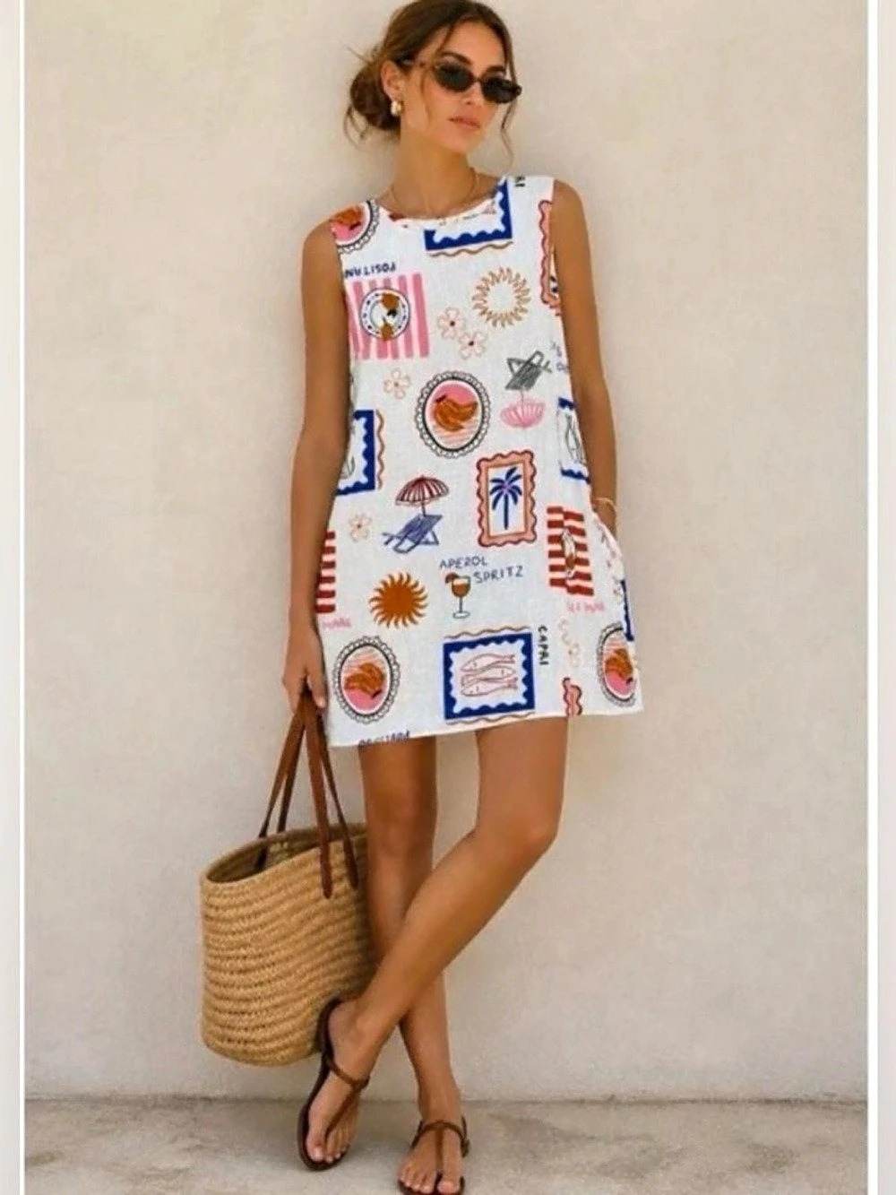 Paper Heart Aperol Spritz Linen Blend Shift Mini Dress Shift Mini Dress White &